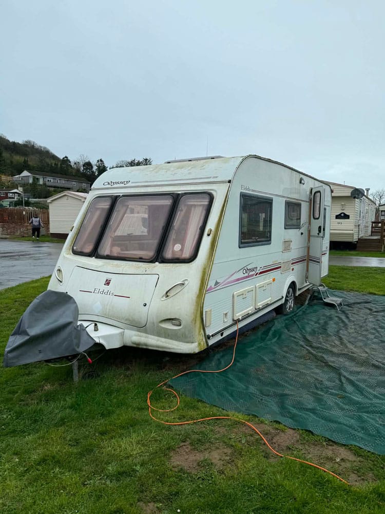 Weathered Elddis Odyssey touring caravan bought in any condition from a holiday park pitch